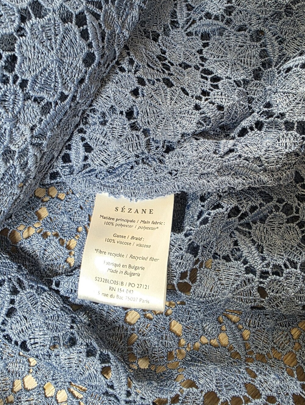 PRISTINE Sezane Jordyna Azul Blue Lace Blouse Size 42 US 10  Large to XL - Picture 11 of 13